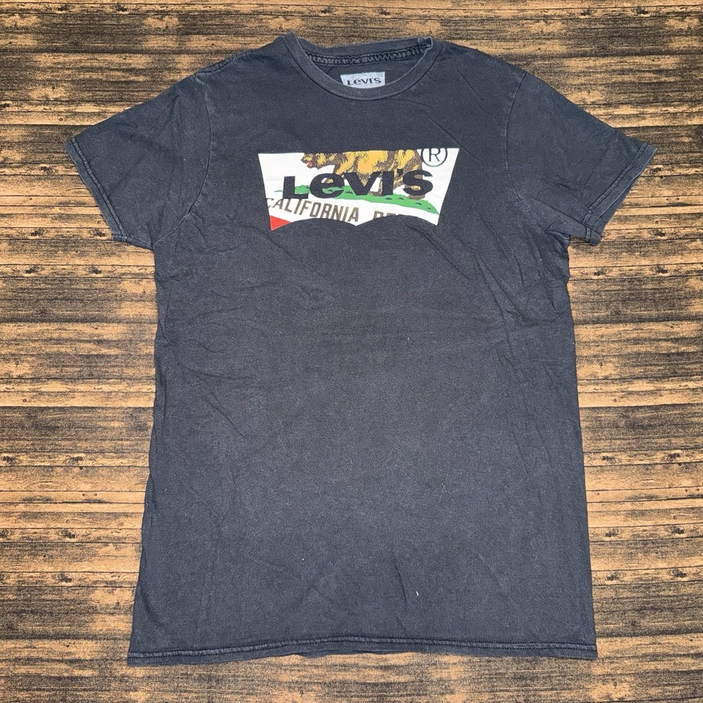 Levi's California Bear Flag Logo T-Shirt Black Cotton-Poly Blend Men's Size L